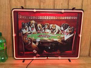 lot 55 image: Neon Light-Up Dogs Playing Poker Sign