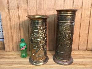 lot 72 image: 2 Vintage Brass Embossed Umbrella Stands