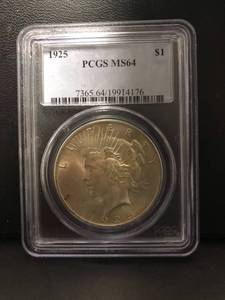 lot 11 image: 1925 P Peace Dollar MS 64