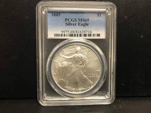 lot 57 image: 2005 1oz Liberty Silver Coin PCGS MS69