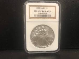 lot 61 image: 2008 Walking Liberty 1 oz Silver Coin GEM Uncirculated