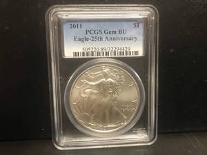 lot 65 image: 2011 Walking Liberty 1 oz Silver Coin Gem BU 25th Anniversary