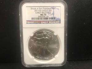 lot 66 image: 2011 S 1oz Liberty Silver Coin MS70 Early Releases