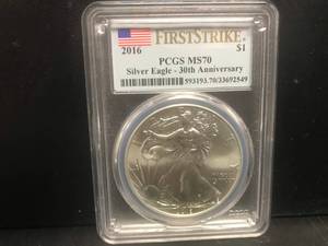 lot 68 image: 2016 Walking Liberty 1 oz Silver Coin PSGS MS70 30th Anniversary
