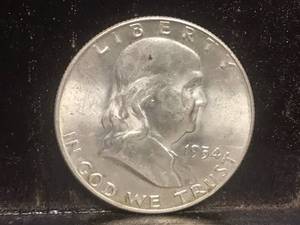 lot 90 image: 1954 D Franklin Half Dollar