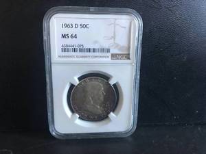 lot 113 image: 1963 D Franklin Half Dollar MS64