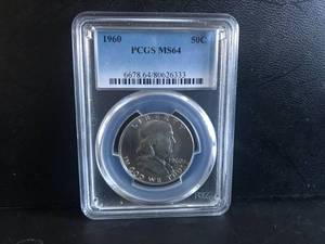 lot 115 image: 1960 Franklin Half Dollar PCGS MS 64