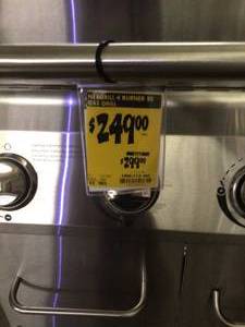 Nexgrill 4 Burner Gas Grill Stainless Steel damaged and missing 1 Wheel  not used see pictures