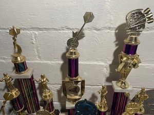 lot 66 image: Over 15 Dart Throwing Trophies
