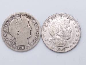lot 18 image: 1908-S & 1909-S Barber Half Dollars, 90% Silver