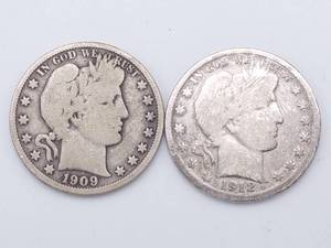 lot 20 image: 1909 & 1912 Barber Half Dollars, 90% Silver