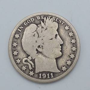 lot 21 image: 1911-S Barber half Dollar, 90% Silver