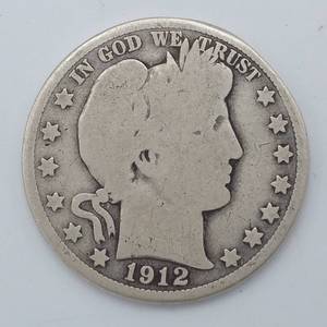 lot 22 image: 1912-D Barber Half Dollar, 90% Silver