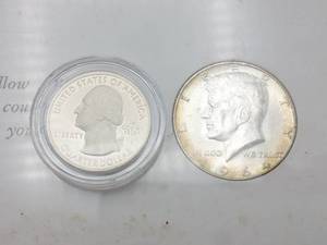 lot 25 image: 1964 Kenndy Half Dollar, 90% Silver, & 2012-S Proof Quarter