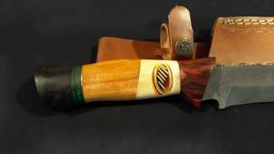 Large Damascus Hunting Knife with Custom Wood and Bone Handle