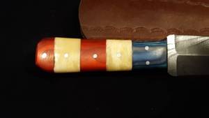 Custom Red, White and Blue Damascus Knife