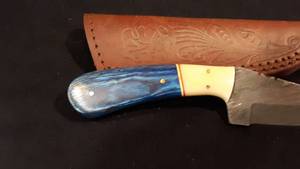 Custom Damascus Steel Knife with Wood and Bone Handle