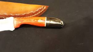 Curved Blade Damascus Knife with Custom Wood Handle