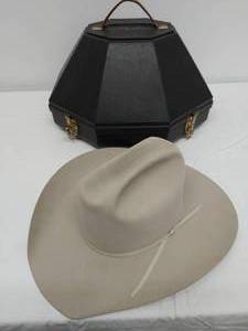 lot 18 image: Beige Resistol Cowboy Hat In Plastic Case