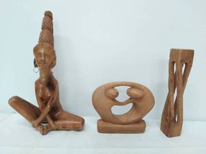 lot 121 image: Collection Of Three Wood Carved Dcor Pieces