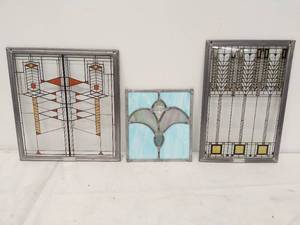 lot 138 image: Collection Of Three Frank Loyd Wright Style Stain Glass Art Pieces