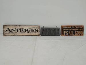 lot 149 image: Three Wood Wall Hanging Signs
