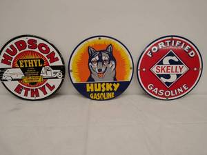 lot 241 image: Three Gas Signs, 2 Porcelain and 1 Metal