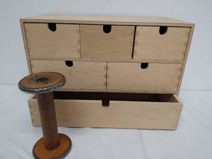 lot 245 image: Wood Chest With Drawer And Spool