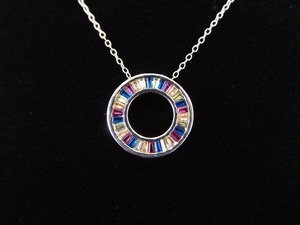 .925 Sterling Silver Multi Colored Crystal Wheel Pendant Necklace