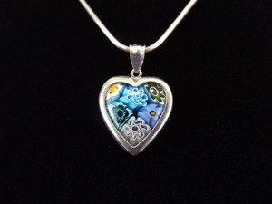 .925 Sterling Silver Murano Glass Heart Pendant Necklace