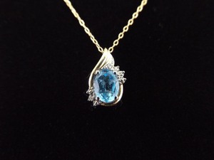 .925 Sterling Silver 10K Diamond Accented Oval Cut Topaz Vermeil Pendant Necklace