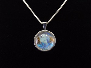 .925 Sterling Silver Blue and Copper Dichroic Glass Pendant Necklace