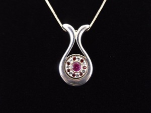 .925 Sterling Silver Ruby Crystal Pendant Necklace