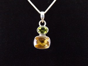 .925 Sterling Silver Faceted Peridot and Citrine Pendant Necklace