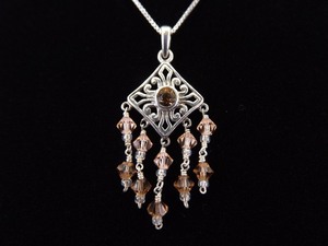 .925 Sterling Silver Citrine Crystal Scrolled Dangle Pendant Necklace
