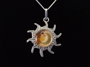 .925 Sterling Silver Encased Flower Sun and Moon Pendant Necklace