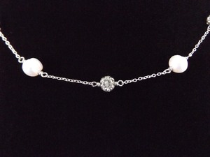 .925 Sterling Silver Genuine Pearl and Crystal Necklace
