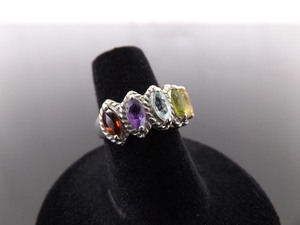 .925 Sterling Silver Multi Colored Crystal Ring Size 6