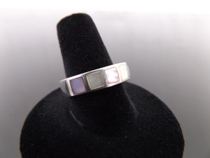 .925 Sterling Silver Multi Colored Inlayed Mother of Pearl Ring Size 8.5