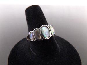 .925 Sterling Silver Inlayed Abalone Ring Size 8