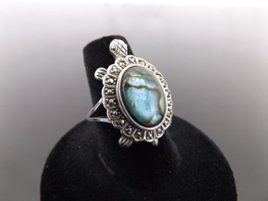 .925 Sterling Silver Art Nouveau Blue Abalone Turtle Ring Size 7