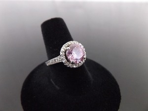 .925 Sterling Silver Faceted Pink Sapphire Crystal Ring Size 8