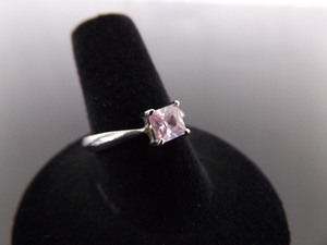 .925 Sterling Silver Square Cut Pink Sapphire Crystal Ring Size 8