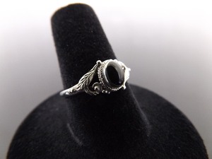 .925 Sterling Silver Black Onyx Cabochon Ring Size 7.5