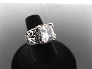 .925 Sterling Silver Large Square Cut Zirconia Cocktail Ring Size 7