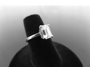 .925 Sterling Silver Emerald Cut Crystal Solitaire Ring Size 5.5
