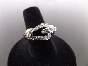 .925 Sterling Silver Crystal Buckle Cable Ring Size 7
