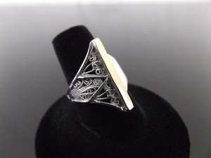 .925 Sterling Silver 14k Bar Scrolled Designed Ring Size 8