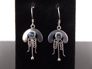 .925 Sterling Silver Faceted Topaz Tribal Dangle Hook Earrings