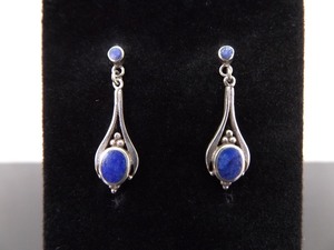 .925 Sterling Silver Inlayed Lapis Lazuli Dangle Post Earrings